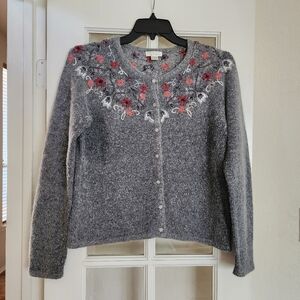 Christopher & Banks Embellished Fairycore Silk Angora Button Down Cardigan Large